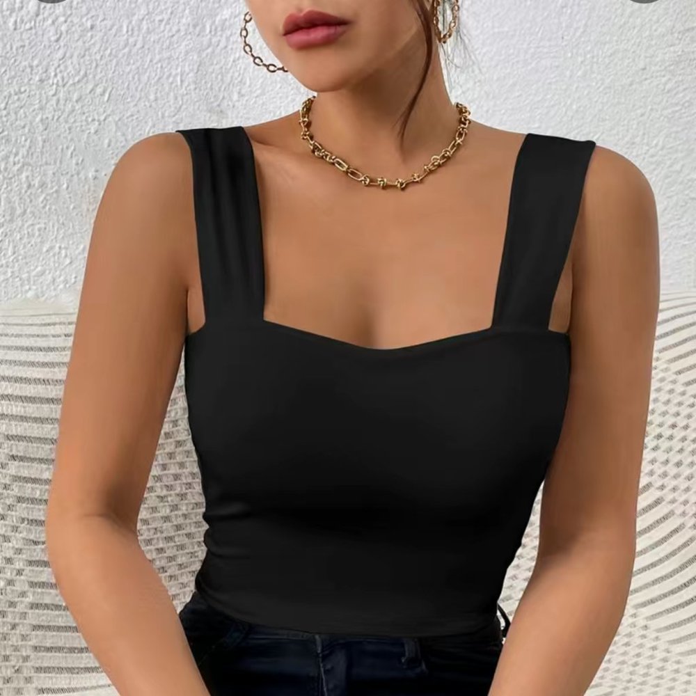 New Stretch Sleeveless Crop Tank - Square Neck - Size Large - Picture 2 of 7